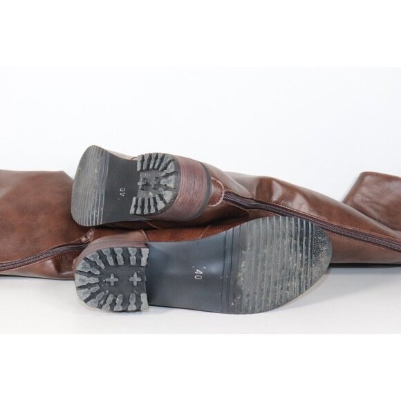 Unbranded Women’s 40 Brown Faux Leather Long Over the Knee Boots Cowgirls Zip Up - Picture 4 of 5